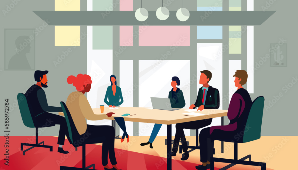 Business people office board meeting vibrant minimalist flat vector illustration 