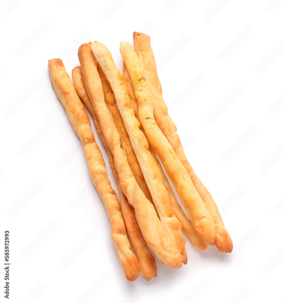 Tasty Italian Grissini on white background Tasty Italian Grissini on white background