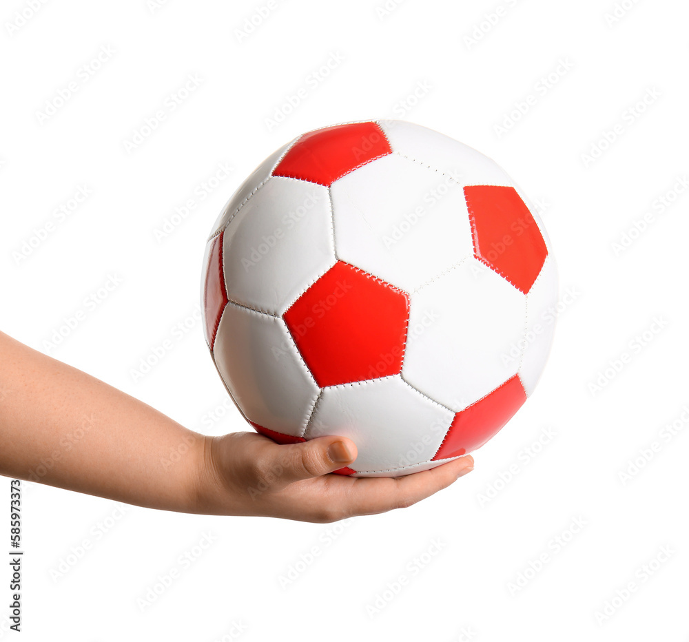 Fototapeta premium Hand with soccer ball on white background