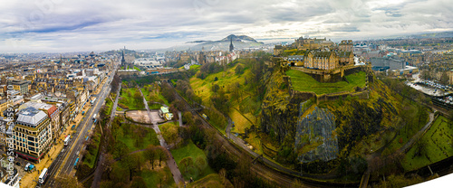 Aerial view of Old city and Royal mile in Edinburgh