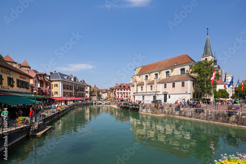 View of the beautiful town of Annecy, also known as the 'Venice of the Alps'
