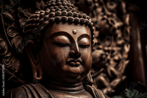 Wallpaper Mural bronze meditating Buddha figurine, generative AI Torontodigital.ca