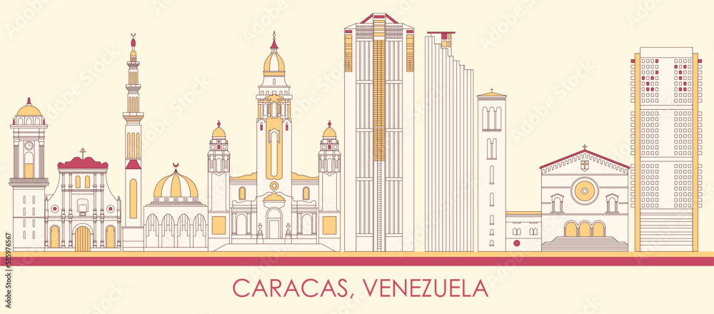 Cartoon Skyline panorama of city of Caracas, Venezuela - vector illustration