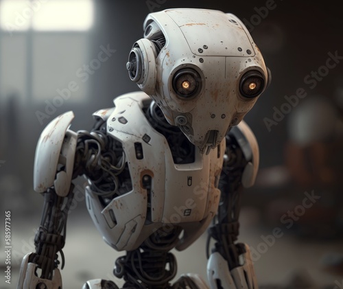 White robot with blur background concept of advanced technology © hassani