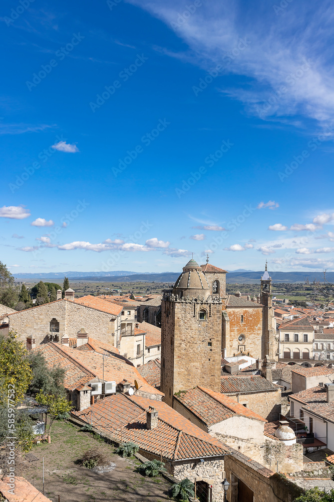 Panoramic view of the majestic and impressive monumental town of Trujillo, Extremadura, Spain.
