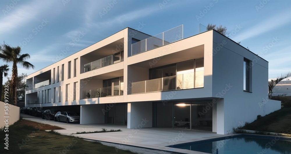 Luxury residential development with pool, generative ai Luxury residential development with pool, generative ai
