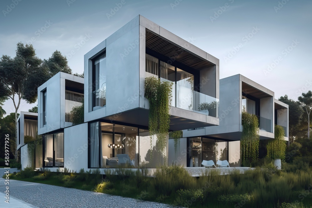 Fototapeta premium Luxurious residential development with pool, generative ai
