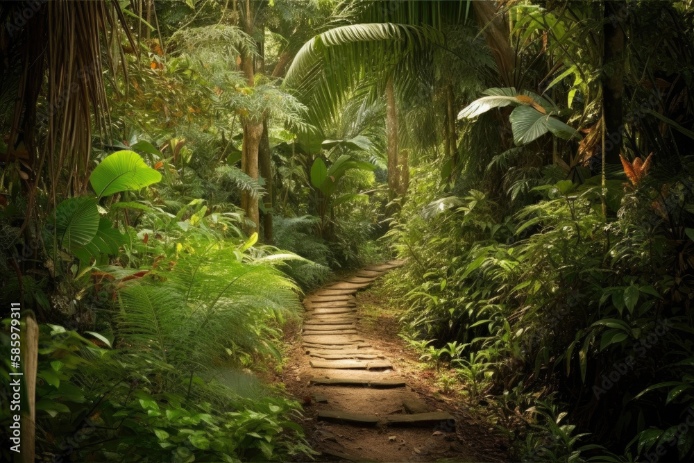 Obraz premium A Path in a tropical forest Generative AI
