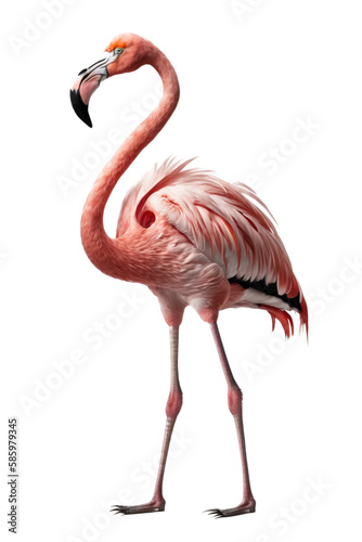 a summer-themed illustration featuring a majestic isolated pink flamingo bird standing set on a transparent background and provided in PNG. T-shirt design. Generative AI © Purple Penguin GFX