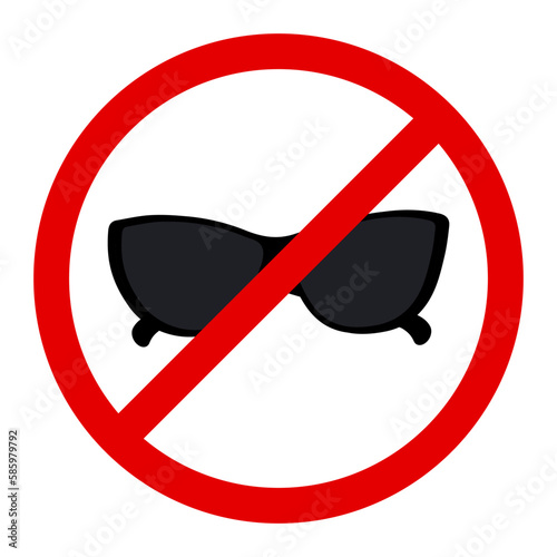 Sunglasses opaque glasses under the sign of the prohibition. Sticker, pointer. Icon. Isolate. EPS
