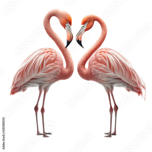 a summer-themed illustration featuring two majestic isolated pink flamingo birds set on a transparent background and provided in PNG. Generative AI