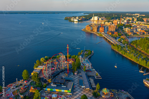 Aerial view of Särkänniemi  amusement park in Tampere, Finland. photo