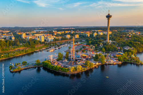 Aerial view of Särkänniemi  amusement park in Tampere, Finland. photo