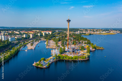 Panorama view of Särkänniemi amusement park in Tampere, Finland photo