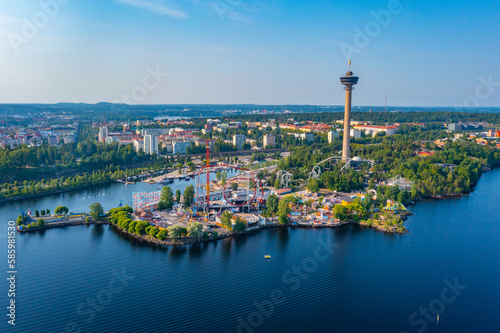Panorama view of Särkänniemi amusement park in Tampere, Finland photo