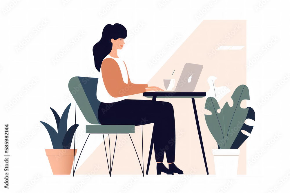 image of a woman works behind a laptop home office. image of a woman works behind a laptop home office.