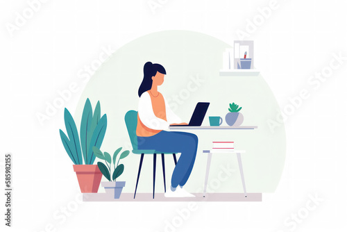 image of a woman works behind a laptop home office.