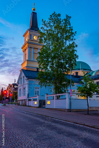 Sunset view of Oulu cathedral in Finland photo