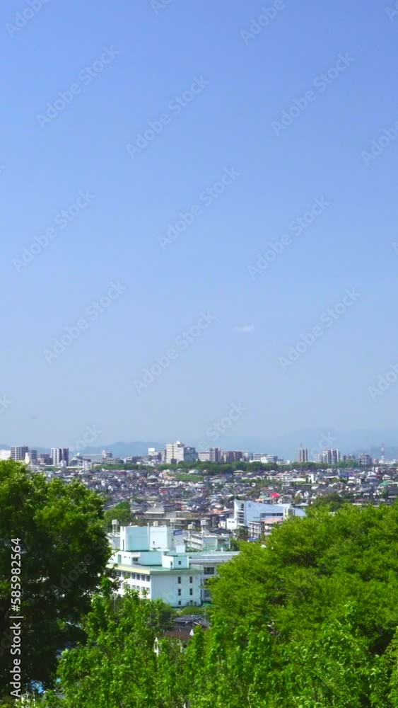 新緑の春の住宅街遠景の縦動画