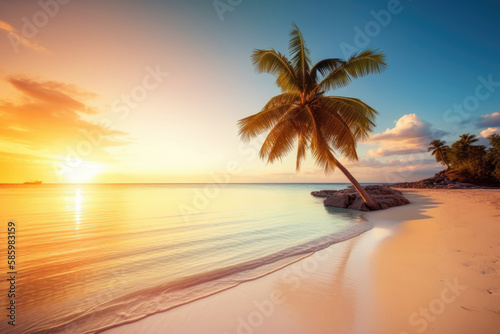 Sunset on a beach, Tropical island Generative AI photo