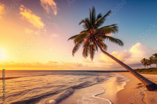 Sunset on a beach  Tropical island Generative AI
