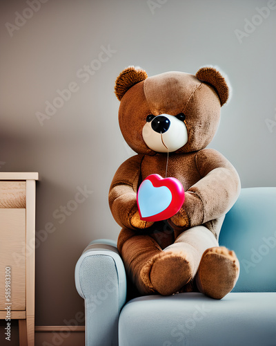 Brown Teddy Bear holding a Red Heart created with Generative AI Technology