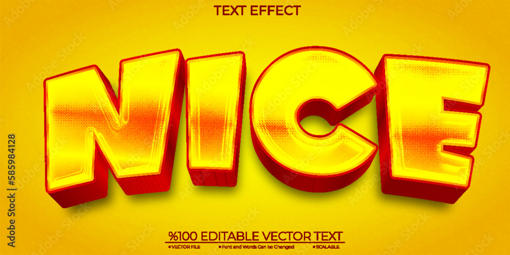Cartoon Text, Cute Nice Template Editable 3d Vektor Text Effect Stock
