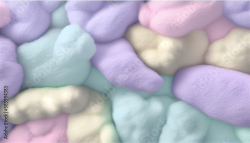 Ethereal and otherworldly pastel fur wall that feels like a soft and dreamy cloud, its delicate hues and plush textures inspiring a sense of calm and tranquility. Ai generated.