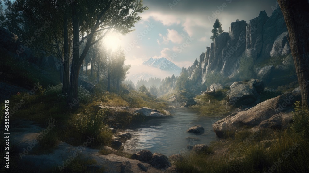 Panorama of the mountains, generative ai