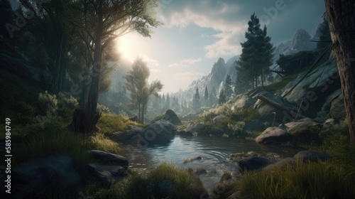 Morning in the mountains, generative ai
