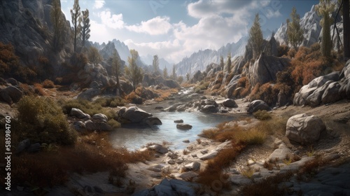 Mountain river in the mountains generative ai