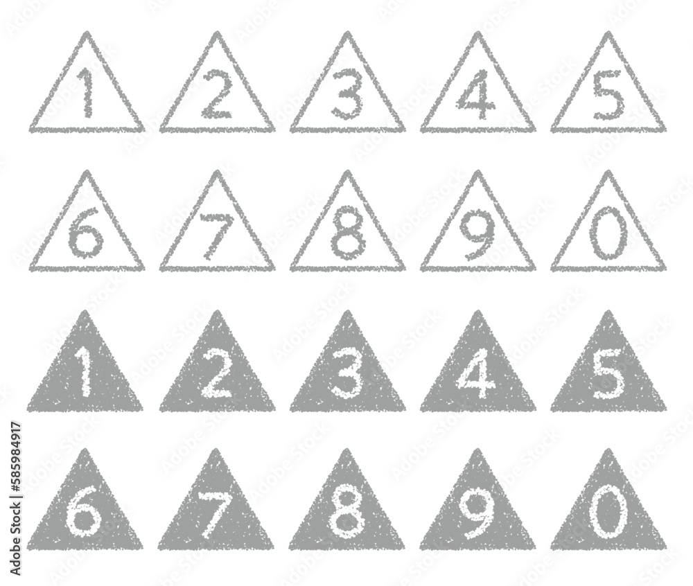 手描きのクレヨン素材 三角形の数字アイコンセット 手描きのクレヨン素材 三角形の数字アイコンセット