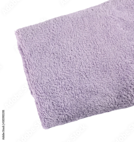 Soft light purple terry towel isolated on white, top view