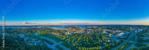 Sunset panorama of Finnish town Kuopio photo