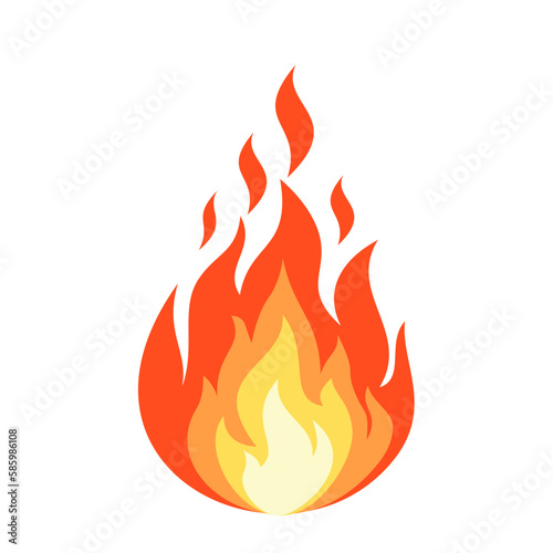 Bonfire red flame in comic cartoon style. Vector on transparent background.