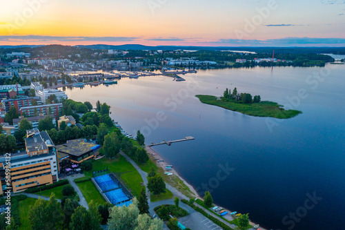 Sunset panorama of center of Finnish town Kuopio photo