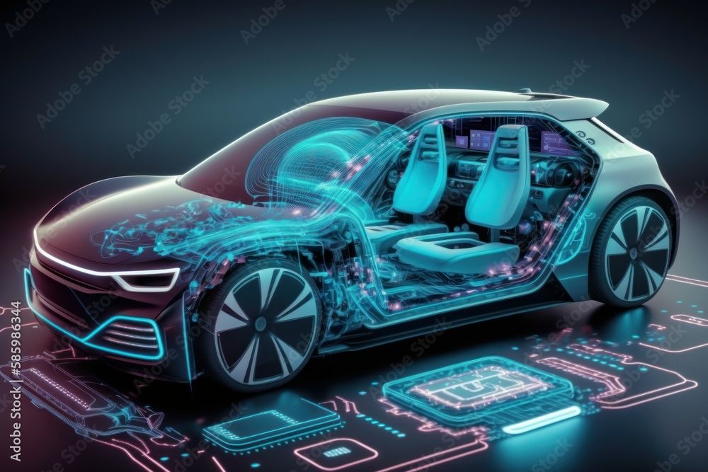 The concept of a modern electric car with autopilot. AI generated