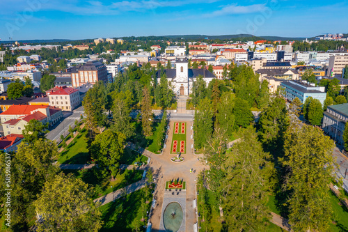 Cathedral behind Snellman Park in Kuopio, Finland photo