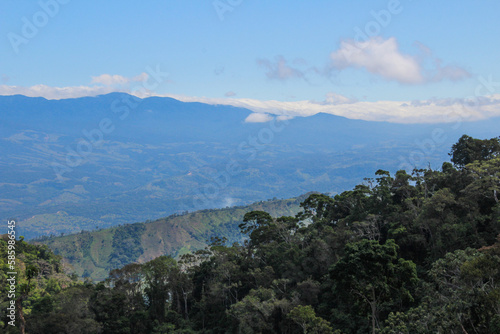 Landscape of forests and Talamanca mountain range in the background from Coto Brus, Costa Rica