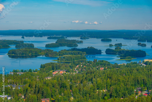 Panorama view of islands surrounding Finnish town Kuopio photo