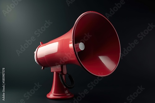 red megaphone on a black background, with copy space for text created with Generative AI technology © AkuAku
