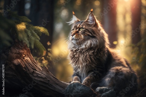 Maine Coon cat in the fores Generative AI