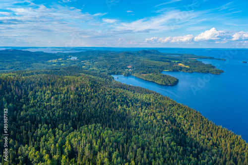 Panorama view of archipelago at lake Pielinen at Koli national park in Finland photo