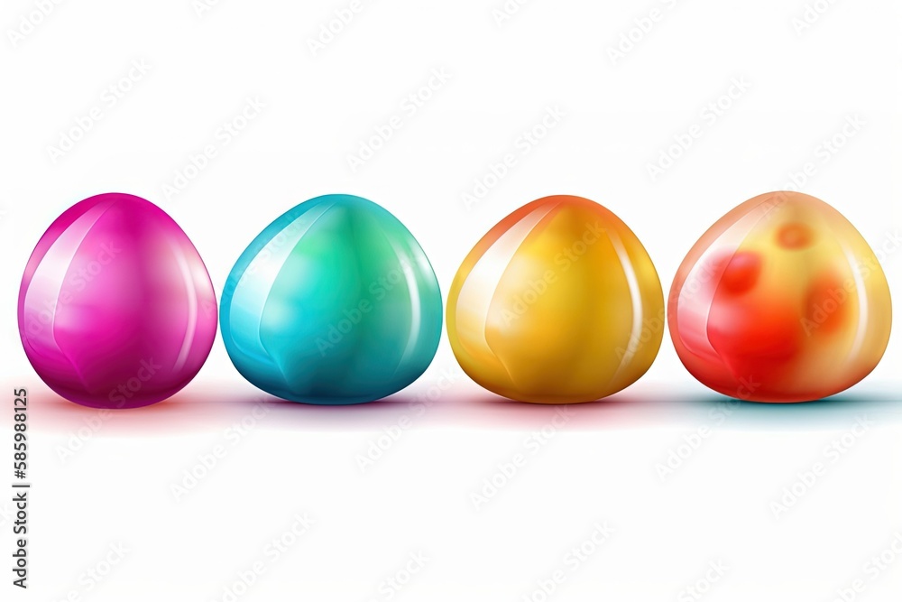 Illustration of colorful Easter eggs arranged in a row on a white background created with Generative AI technology Illustration of colorful Easter eggs arranged in a row on a white background created with Generative AI technology
