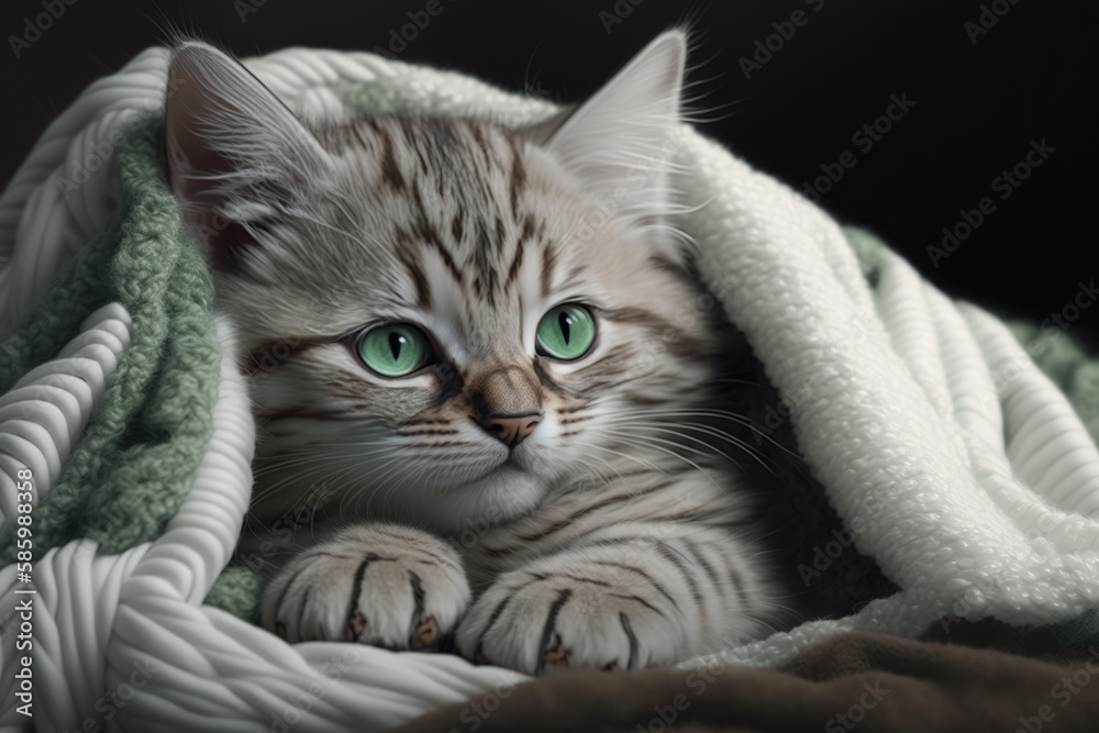 Bengal kitten on a blanket Generative AI