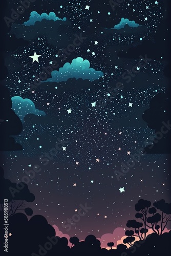 2D flat night sky pattern background,Generative AI