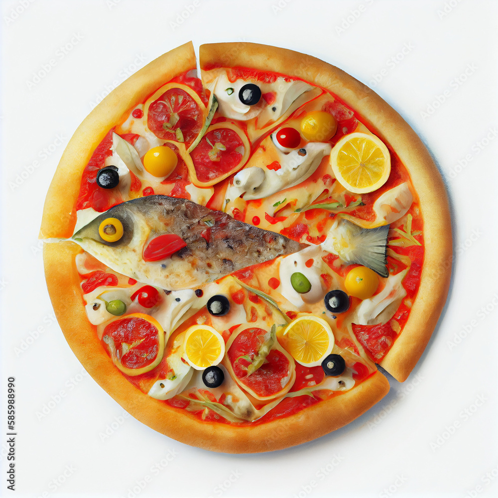 Pizza With Meat And Chicken White Background Pizza With Meat And Chicken White Background