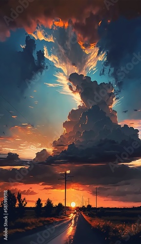 sunset with sky and clouds,Generative AI