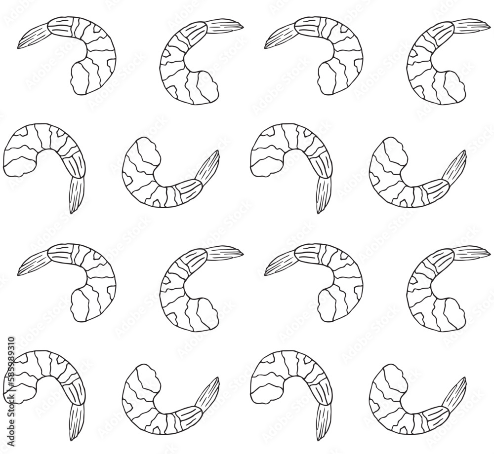 Vector seamless pattern of hand drawn doodle sketch shrimp isolated on white background
