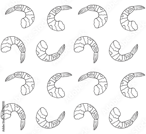 Vector seamless pattern of hand drawn doodle sketch shrimp isolated on white background